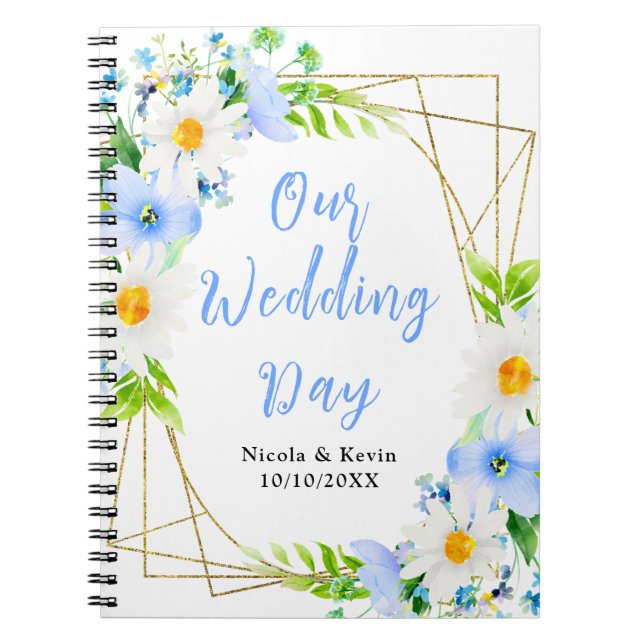 Caderno Espiral Forget-Me-Nots Daisies Floral Wedding Planner (Frente)