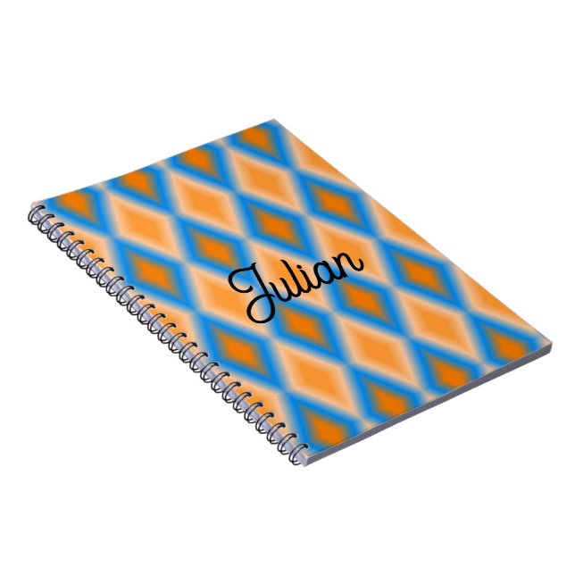 Caderno Espiral Forma de diamante azul laranja gradiente monograma (Lado Direito)