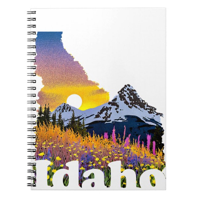Caderno Espiral Forma de Idaho com montanhas e flores silvestres (Frente)