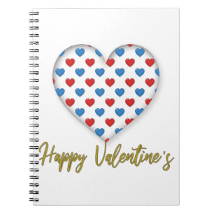 Caderno Espiral Forma do Coração Elegante Vermelho e Azul