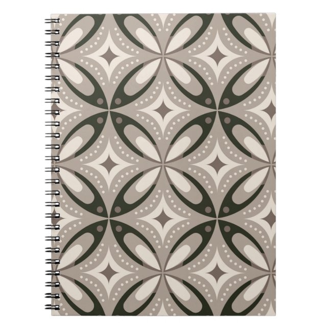 Caderno Espiral Formas circulares retrô bege e marrom (Frente)