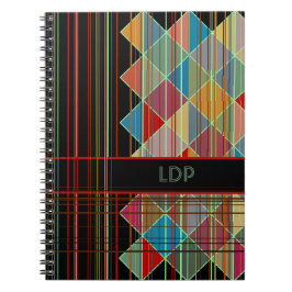 Caderno Espiral Formas de Triângulo Listrado com Iniciais em Preto