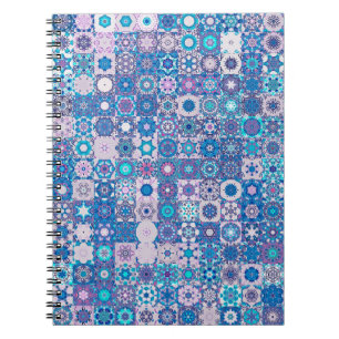 Caderno Espiral formas geométricas abstrato e flores, sem costura