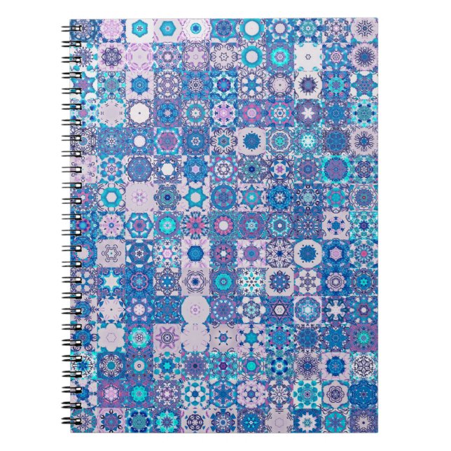 Caderno Espiral formas geométricas abstrato e flores, sem costura  (Frente)