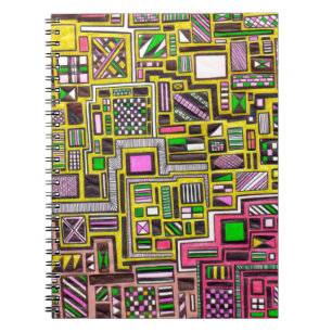 Caderno Espiral Formas geométricas cor-de-rosa e amarela punk pop