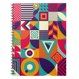 Caderno Espiral formas geométricas de pop abstrato, padrão sem sol