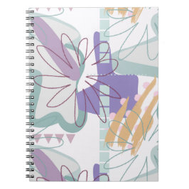 Caderno Espiral Formas geométricas e flores em branco.