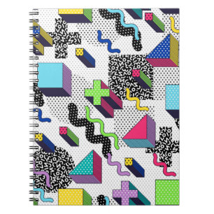 Caderno Espiral Formas geométricas multicolores, padrão retrorrefl