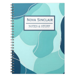 Caderno Espiral Formas Orgânicas Abstratas em Teal Nova Sinclair P