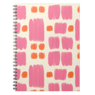 Caderno Espiral Formas pintadas de rosa e laranja em um fundo crem