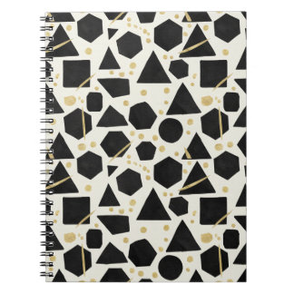 Caderno Espiral Formas Pretas e Padrão de Confetes Dourados