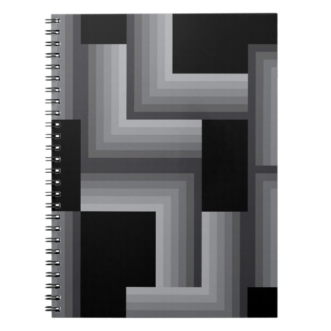 Caderno Espiral Formas quadradas pretas, prateadas, legal, únicas, (Frente)