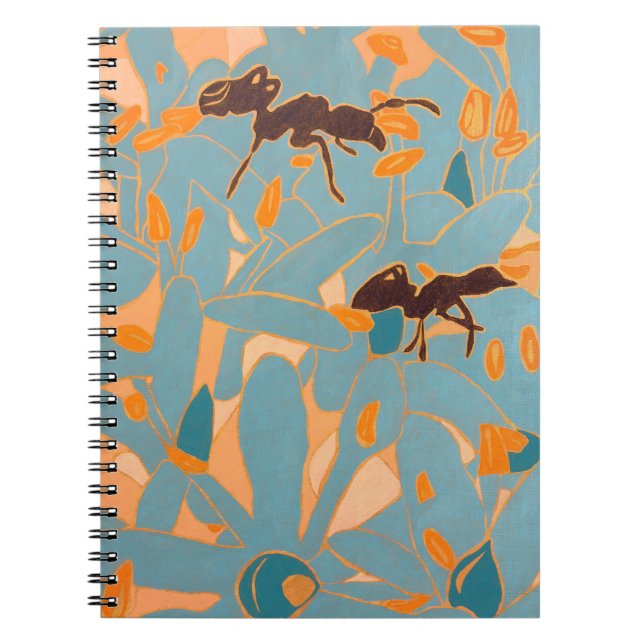 Caderno Espiral Formigas com Flores Azuis Flora Australiana (Frente)