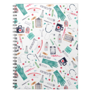 Caderno Espiral Fornecimentos médicos em aquarela
