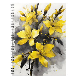 Caderno Espiral Forsythia - Flores aquarela