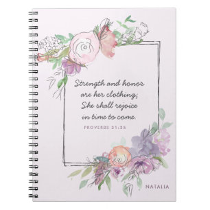 Caderno Espiral Fortalecimento e honra Proverbs 31 Quadro Floral P