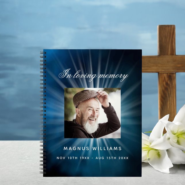 Caderno Espiral Foto azul do funeral do livro de convidados (Criador carregado)