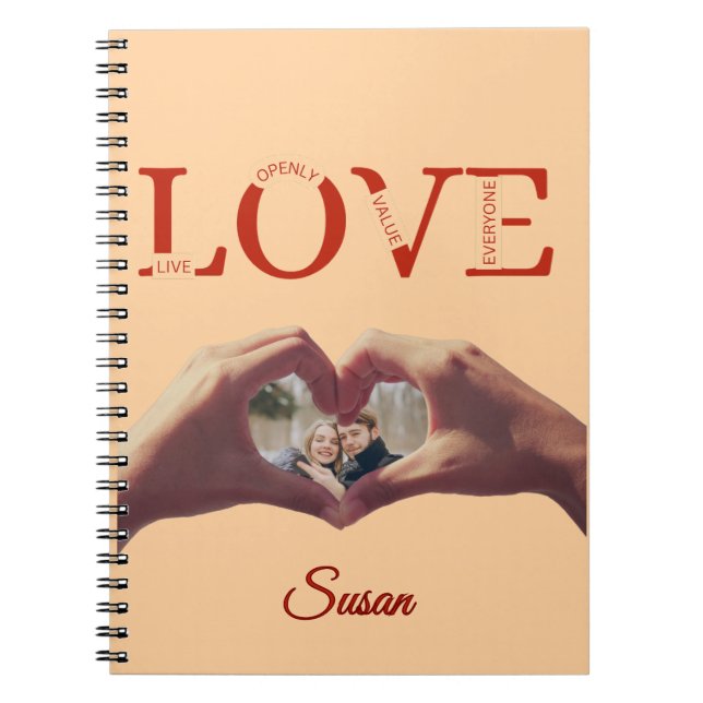 Caderno Espiral Foto com Acrônimo de AMOR Personalizado (Frente)