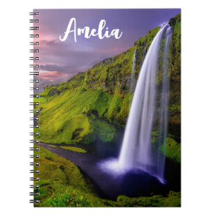 Caderno Espiral Foto da Cachoeira Islandesa Verde Natureza
