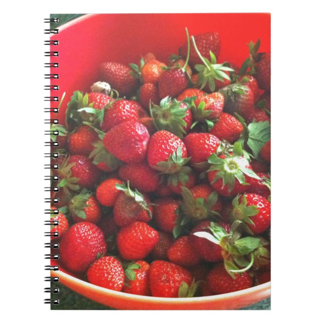 Caderno Espiral Foto da fruta vermelha do Morango (Frente)