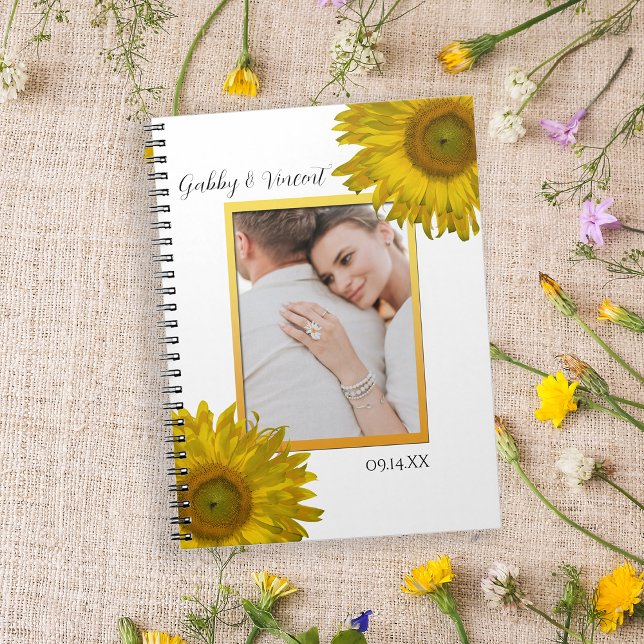 Caderno Espiral Foto de Casamento de Girassol Amarelo (Criador carregado)