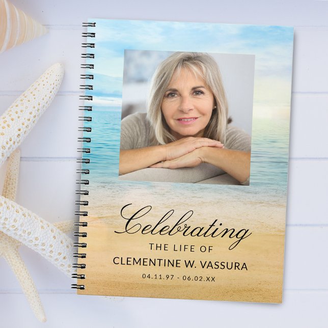 Caderno Espiral Foto de convidado de funeral memorial com tema de  (Beach Theme Memorial Funeral Photo Guest Notebook)