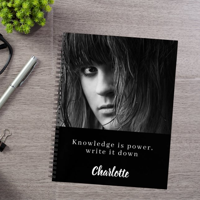 Caderno Espiral Foto de estudante branco preto (Criador carregado)