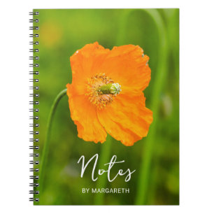 Caderno Espiral Foto de Flor de Verão Amarelo Papoula e Texto Pers