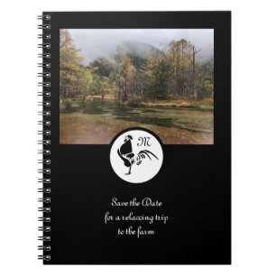 Caderno Espiral Foto de monograma de silhueta de galochete preto