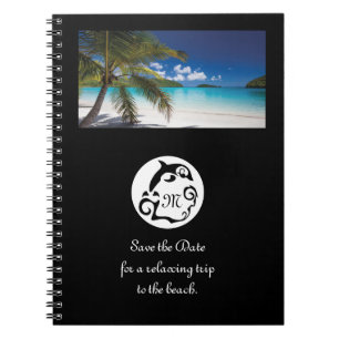 Caderno Espiral Foto de Monograma de Silhueta de Golfinho Preto