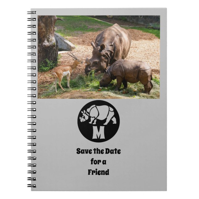 Caderno Espiral Foto de Monograma do Unicorn Rhino Silhouette (Frente)