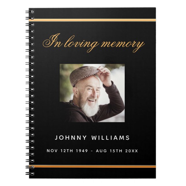 Caderno Espiral Foto de ouro negro do memorial do funeral do livro (Frente)