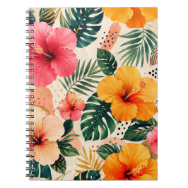 Caderno Espiral Foto de Padrão Floral de Hibisco Tropical Vibrante