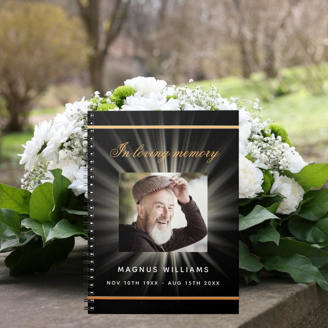 Caderno Espiral Foto do funeral em ouro negro do livro de convidad (Criador carregado)