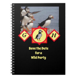 Caderno Espiral Foto do Monograma de Cartoon de Puffin no Atlântic