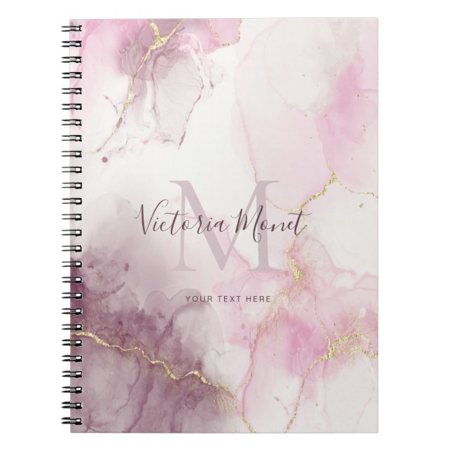 Caderno Espiral Foto do Script Marble da Vein Dourada Mauve Rosa (Frente)