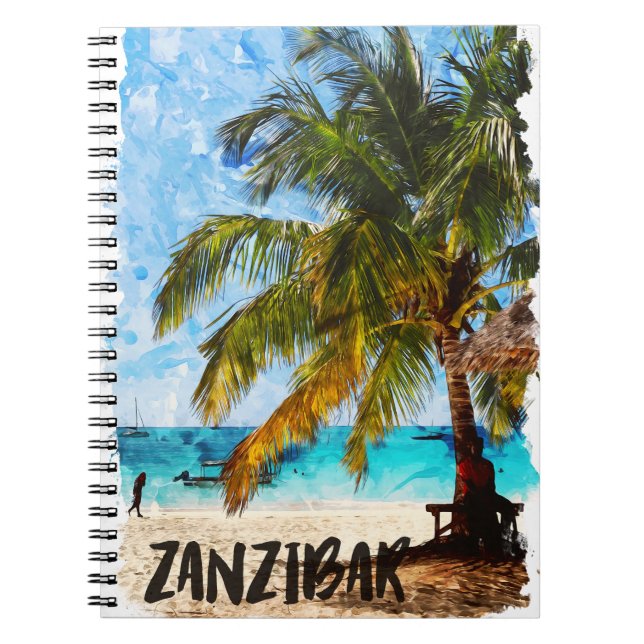Caderno Espiral Foto do Viagem de praia tropical da África Zanziba (Frente)