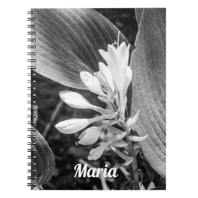 Caderno Espiral Foto Floral Branca e Preta Elegante Personalizada (Frente)