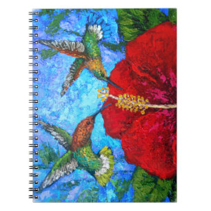Caderno Espiral Foto floral da pintura do hibiscus vermelho dos