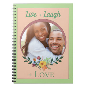 Caderno Espiral Foto Floral Personalizada, Verde e Rosa
