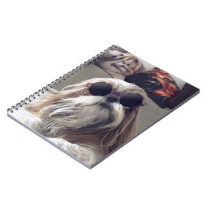 Caderno Espiral Foto legal de Shih Tzu com cabelo longo e óculos d