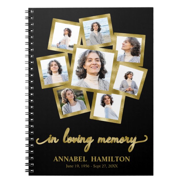 Caderno Espiral Foto: Memorial Funeral Black Guest Book (Frente)