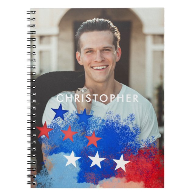 Caderno Espiral Foto personalizada com sinalizador América (Frente)