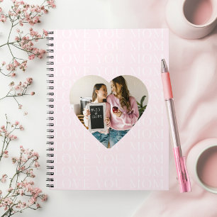 Caderno Espiral Foto Personalizada do Coração Eu Amo Você Mamãe 