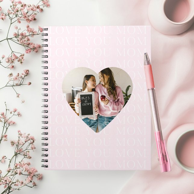 Caderno Espiral Foto Personalizada do Coração Eu Amo Você Mamãe (Criador carregado)