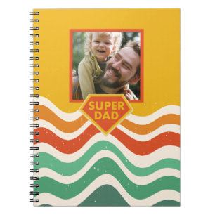 Caderno Espiral Foto personalizada do Super Pai com ondas retrorre