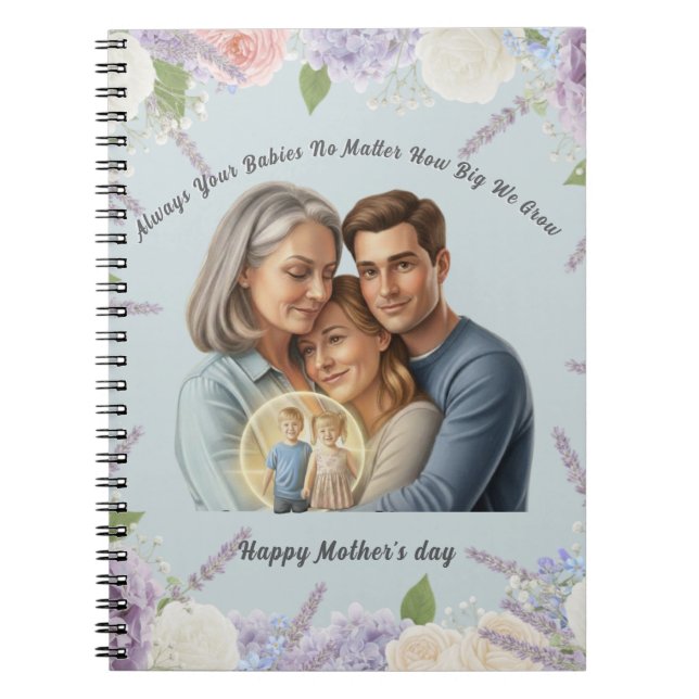 Caderno Espiral Foto personalizada para o dia das mães Sempre seus (Frente)