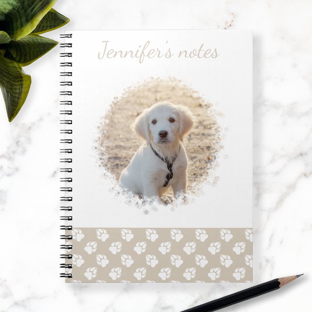 Caderno Espiral Foto Pet Personalizada e Pinturas Brancas no bege  (Criador carregado)
