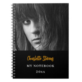 Caderno Espiral Foto preta branca dourada