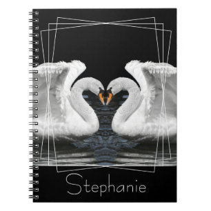 Caderno Espiral Fotografia animal de imagem de espelho do Cisne Br